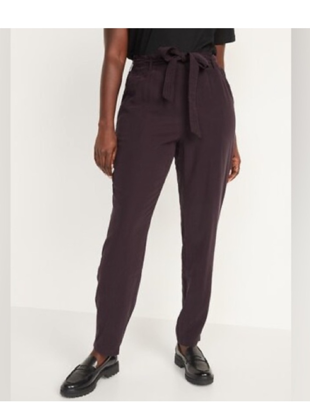 Old Navy Dark Plum High Rise Tapered Paperbag Pants M